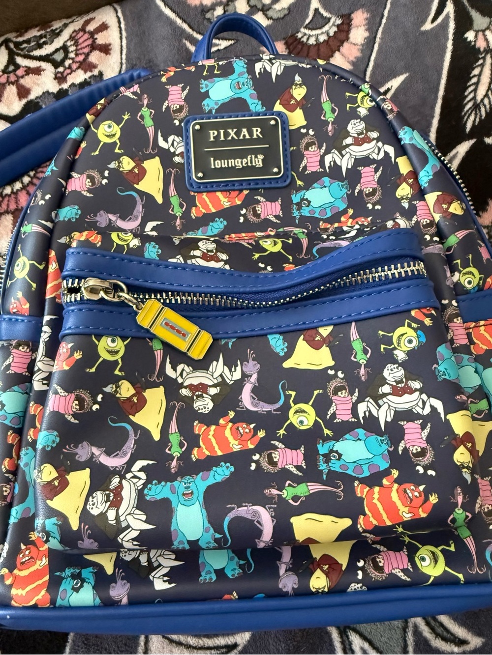 Loungefly Disney Pixar Monsters Inc Pattern Blue Mini Backpack